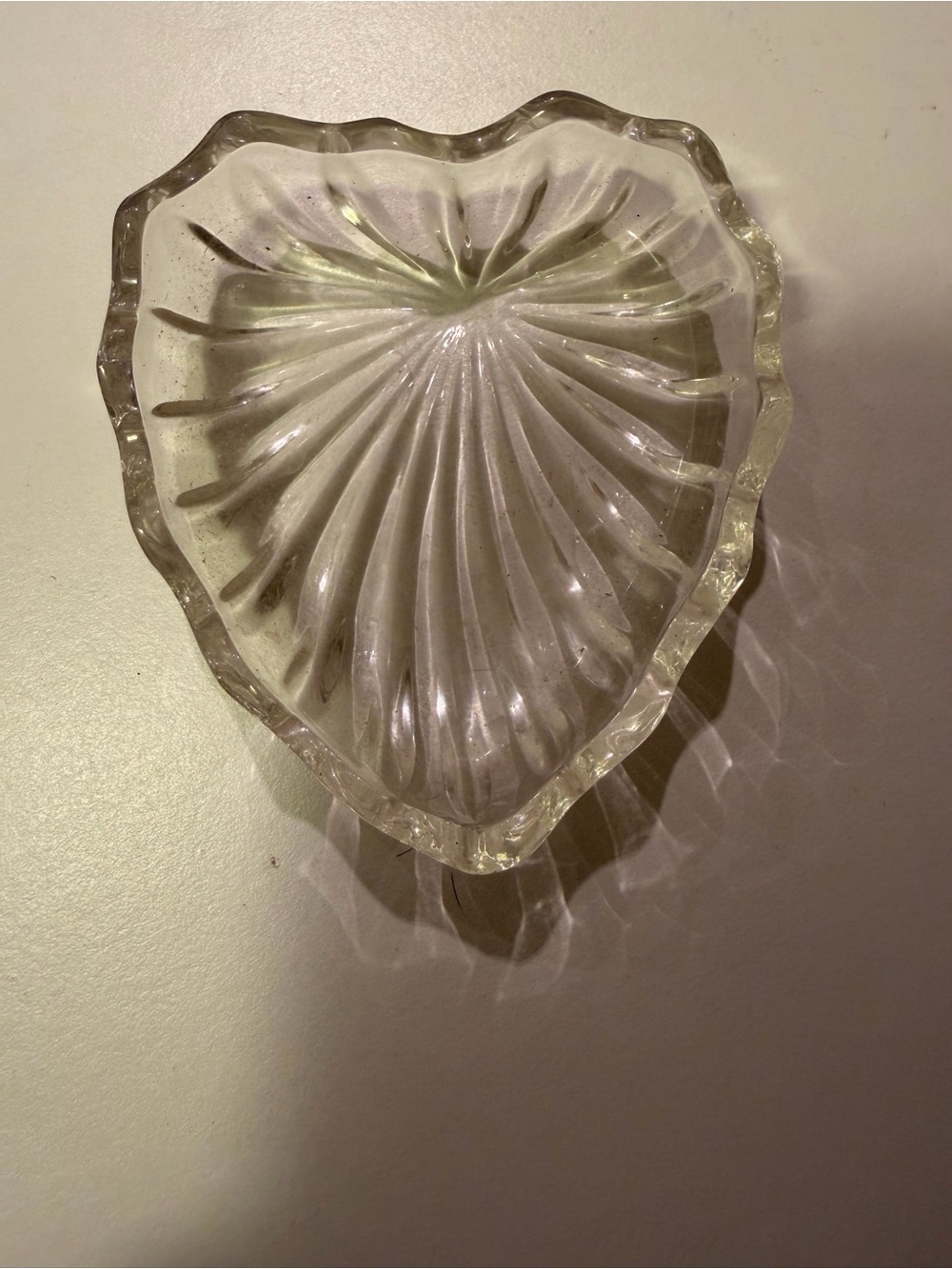 Vintage Heart Shaped Scalloped Edge Clear Glass Dish